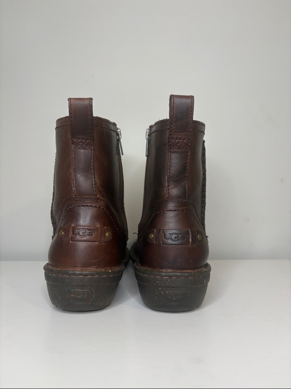 UGG Brown Leather Women's Ankle Booties - Picture 3 of 9